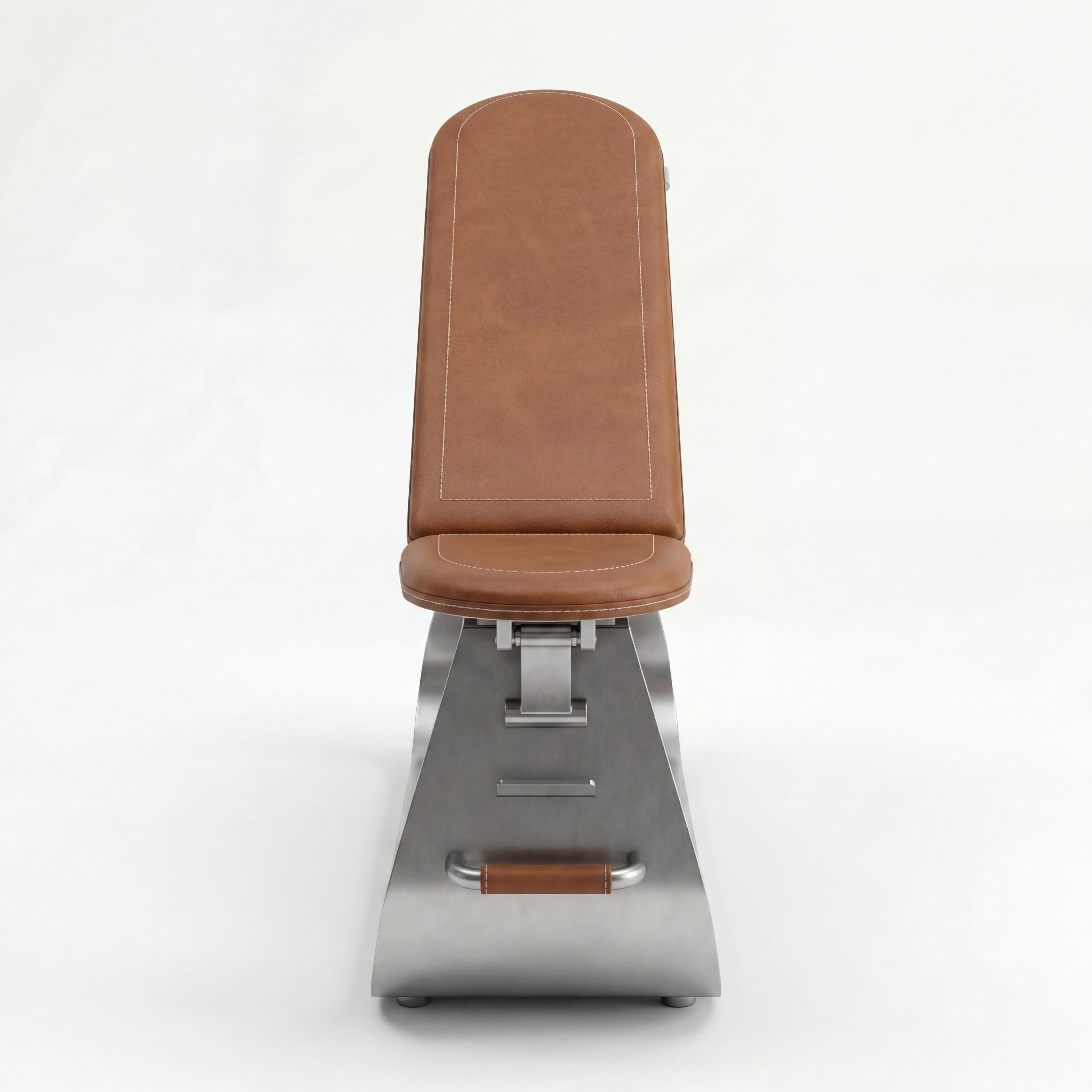 Front view of a designer genuine leather stainless steel exercise bench