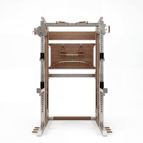 Designer luxury wood and stainless steel premium half rack dual pulley system